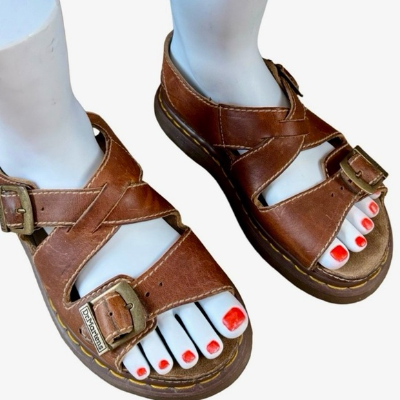 Vintage 90s Dr Martens Fisherman Sandals Brown Leather Chunky SZ 8 size 10 W